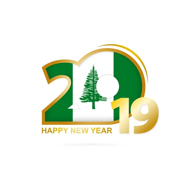年2019与诺福克海岛旗子样式 新年快乐的设计 矢量插图 — 图库矢量图片