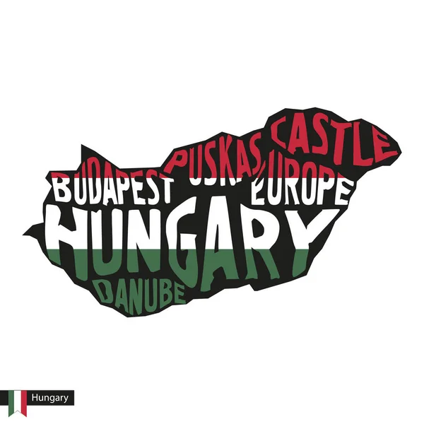 Typography Map Silhouette Hungary Black Flag Colors Vector Illustration — Stock Vector