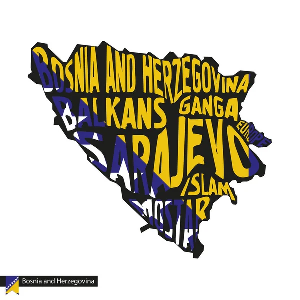 Mapa Tipográfico Silueta Bosnia Herzegovina Colores Negro Bandera Ilustración Vectorial — Vector de stock
