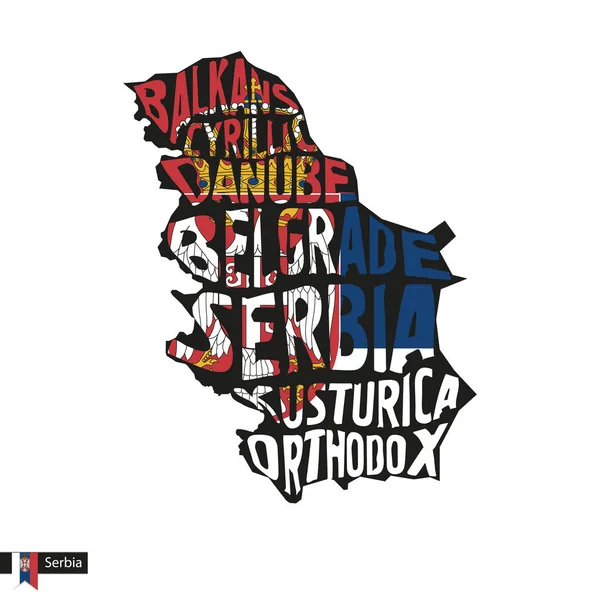Mapa Tipográfico Silueta Serbia Colores Negro Bandera Ilustración Vectorial — Vector de stock