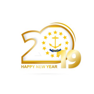 Yıl 2019 Rhode Island bayrak desenli. Mutlu yeni yıl tasarım. Vektör çizim.