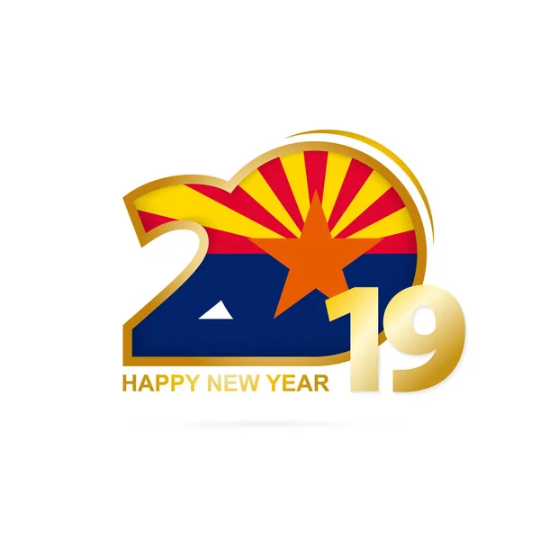 年2019与亚利桑那州国旗模式 新年快乐设计 向量例证 — 图库矢量图片