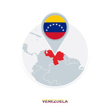 Venezuela Haritası ve bayrak, vektör harita simgesi ile vurgulanan Venezuela