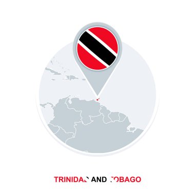 Trinidad ve Tobago harita ve bayrak, vektör harita simgesi ile vurgulanan Trinidad ve Tobago