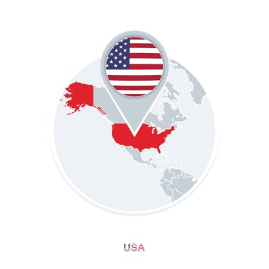 Amerika Birleşik Devletleri harita ve bayrak, vurgulanan ABD ile vektör harita simgesi