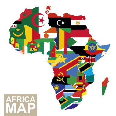 Afrika harita. Bayrakları ile vektör harita, Fiziki Harita. Afrika ülkeleri bayrak. Vektör çizim.