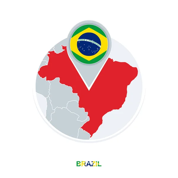 Brazília Térkép Zászló Vektor Megjelenítése Ikonra Kijelölt Brazília — Stock Vector