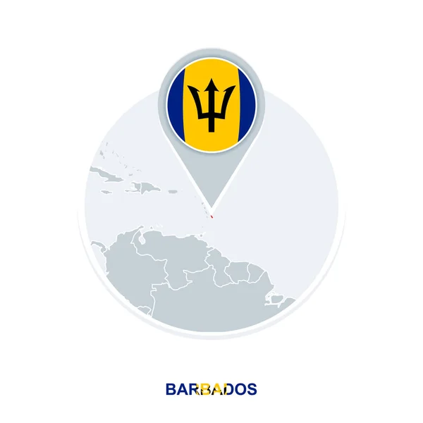 Barbados Mapa Bandera Icono Del Mapa Vectorial Con Barbados Resaltado — Archivo Imágenes Vectoriales