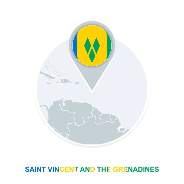 San Vicente Las Granadinas Mapa Bandera Icono Mapa Vectorial Con — Archivo Imágenes Vectoriales