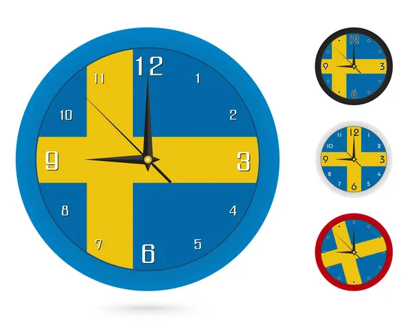 Настінні годинники оформленням і Національний прапор Швеції. Чотири різних дизайн — стоковий вектор