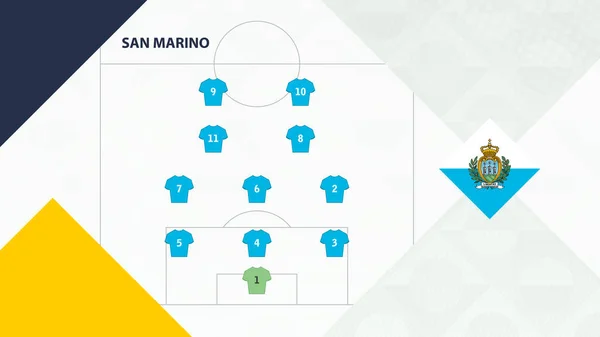 Formación Sistema Del Equipo Preferido San Marino Fondo Equipo Fútbol — Vector de stock