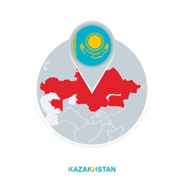 Kazakistan Haritası ve bayrak, vurgulanan Kazakistan ile vektör harita simgesi