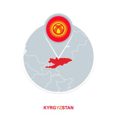 Kırgızistan Haritası ve bayrak, vurgulanan Kırgızistan ile vektör harita simgesi
