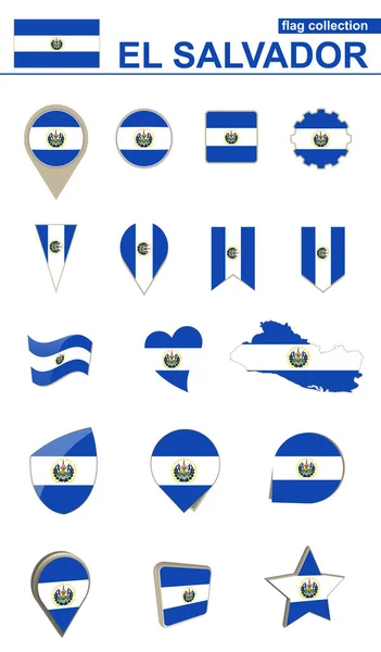 Salvador Flag Collection Big Set Design Vector Illustration — Stock Vector