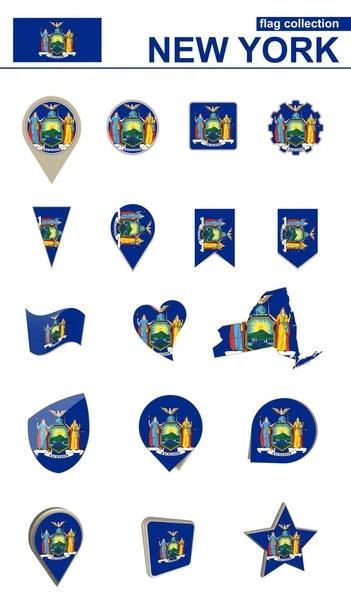 Koleksi Bendera New York Big Set Untuk Desain Ilustrasi Vektor - Stok Vektor