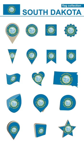 South Dakota Vlag Collectie Grote Set Voor Ontwerp Vectorillustratie — Stockvector