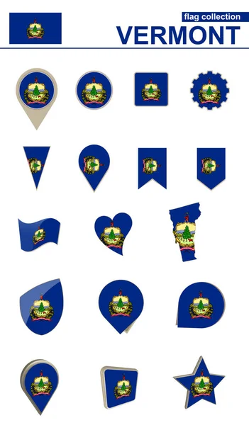 Vermont Flag Collection Big Set Design Vector Illustration — Stock Vector