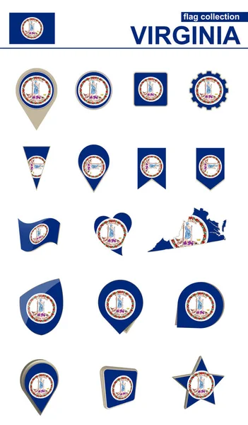 Virginia Flag Collection Big Set Design Vector Illustration — Stock Vector
