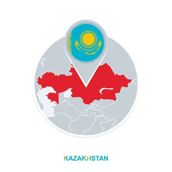 Karta Över Kazakstan Och Flagga Vektor Karta Med Markerad Kazakstan — Stock vektor