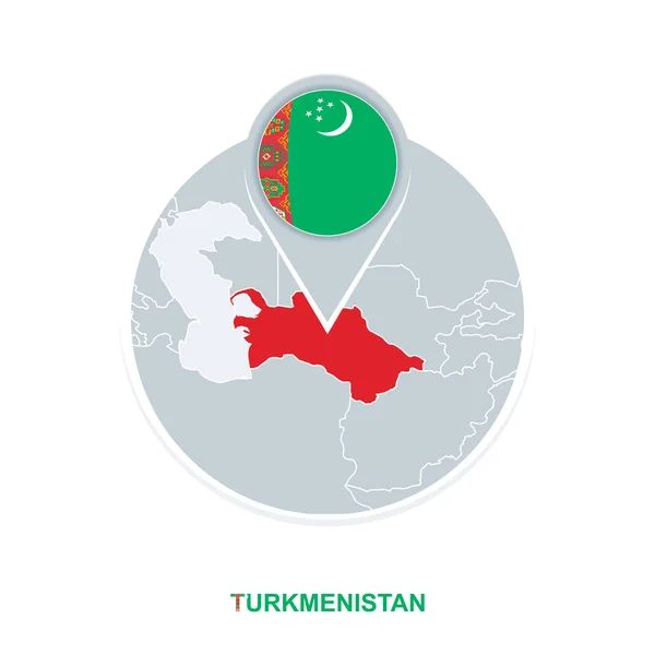 Türkmenistan Harita Bayrak Vurgulanan Türkmenistan Ile Vektör Harita Simgesi — Stok Vektör