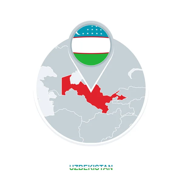 Mapa Uzbekistánu Vlajka Ikonu Vektorové Mapy Zvýrazněné Uzbekistán — Stockový vektor