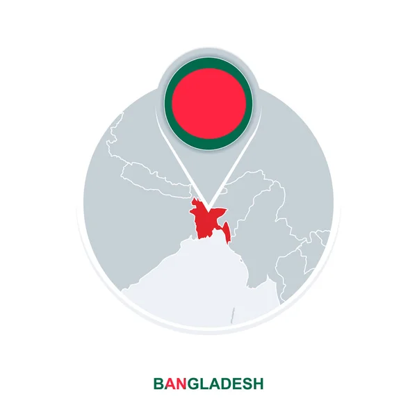 Bangladesh Karte Und Flagge Vektorkarte Symbol Mit Hervorgehobenem Bangladesh — Stockvektor