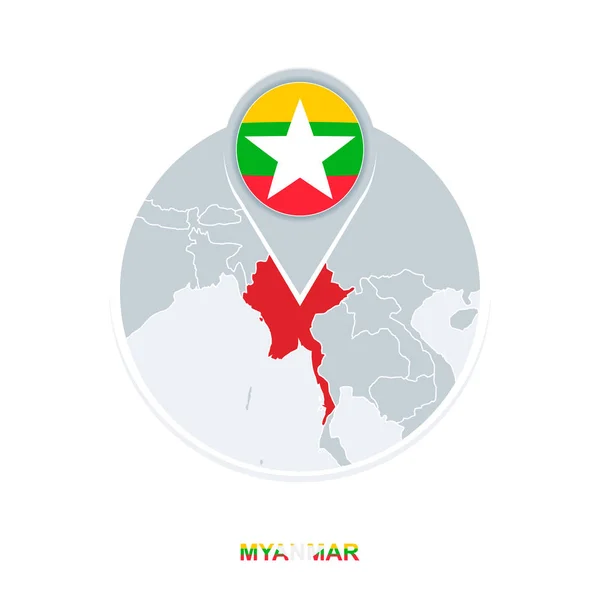 Myanmar Carte Drapeau Icône Carte Vectorielle Avec Myanmar Mis Évidence — Image vectorielle