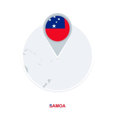 Samoa Haritası ve bayrak, vektör harita simgesi ile vurgulanan Samoa