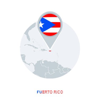 Porto Riko Haritası ve bayrak, vurgulanan Puerto Rico ile vektör harita simgesi