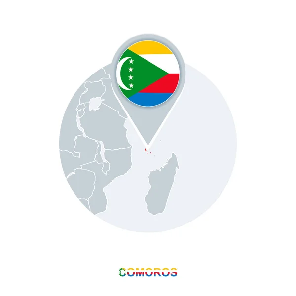 Mapa Bandera Comoras Icono Mapa Vectorial Con Comoras Resaltadas — Archivo Imágenes Vectoriales