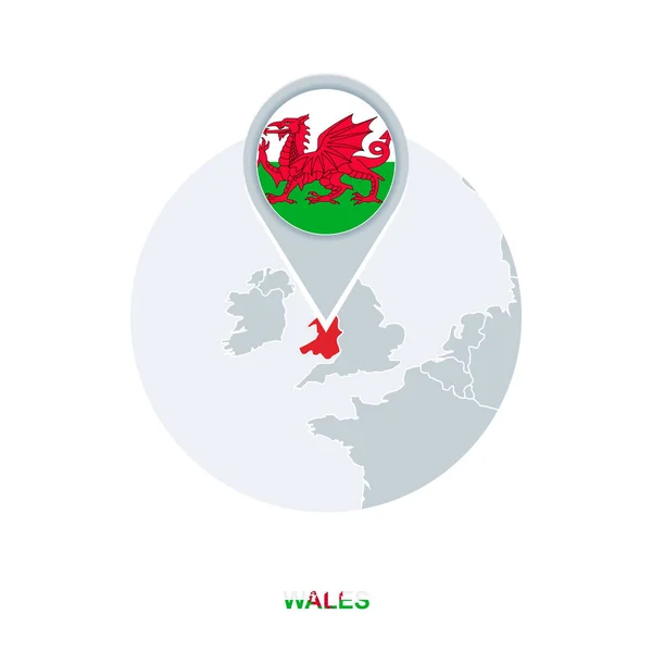 ウェールズの地図とフラグ 強調表示されたウェールズとベクトル地図アイコン — ストックベクタ