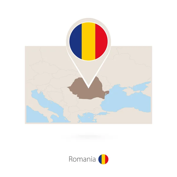 Carte Rectangulaire Roumanie Avec Icône Broche Roumanie — Image vectorielle