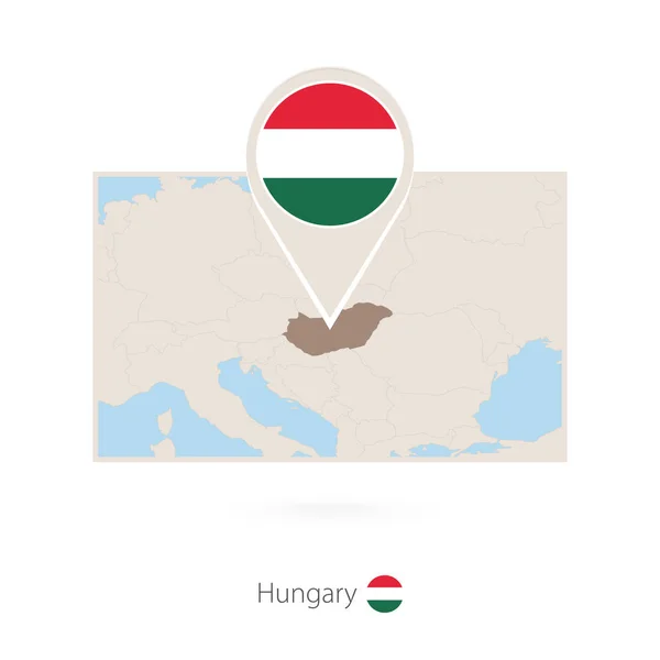 Carte Rectangulaire Hongrie Avec Icône Broche Hongrie — Image vectorielle