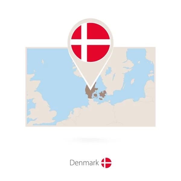 Dikdörtgen Harita Danimarka Danimarka Pin Simgesiyle — Stok Vektör
