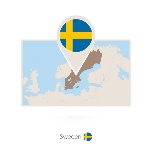 Rechthoekige Kaart Van Zweden Met Pin Pictogram Van Zweden — Stockvector