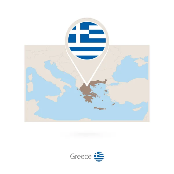 Yunanistan Dikdörtgen Haritası Yunanistan Pin Simgesiyle — Stok Vektör