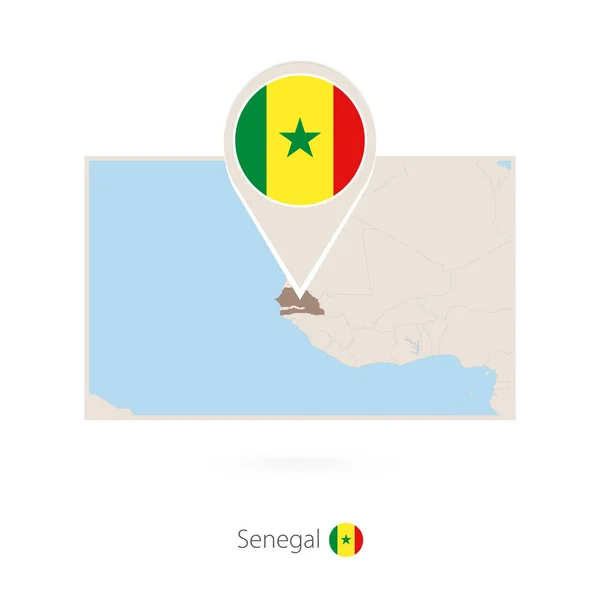 Mappa Rettangolare Del Senegal Con Icona Forma Spillo Del Senegal — Vettoriale Stock