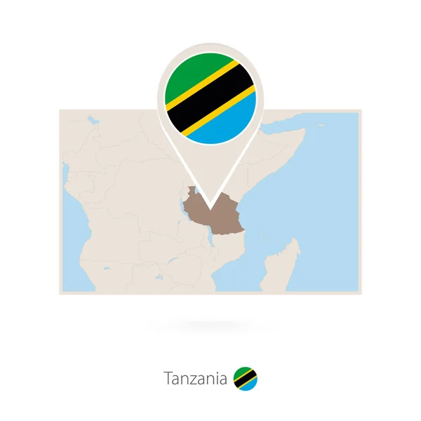 Mapa Rectangular Tanzania Con Pin Icon Tanzania — Vector de stock