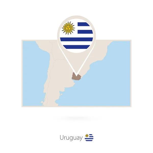乌拉圭的矩形地图与乌拉圭的别针图标 — 图库矢量图片