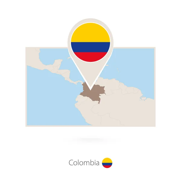 Mapa Retangular Colômbia Com Ícone Pino Colômbia — Vetor de Stock