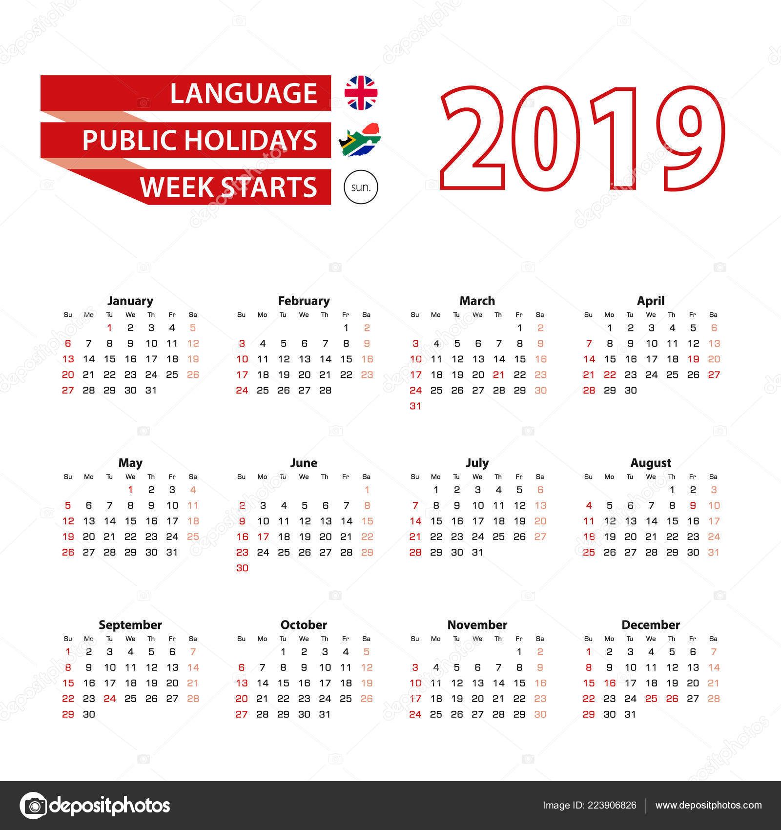 July Calendar 2019 South Africa