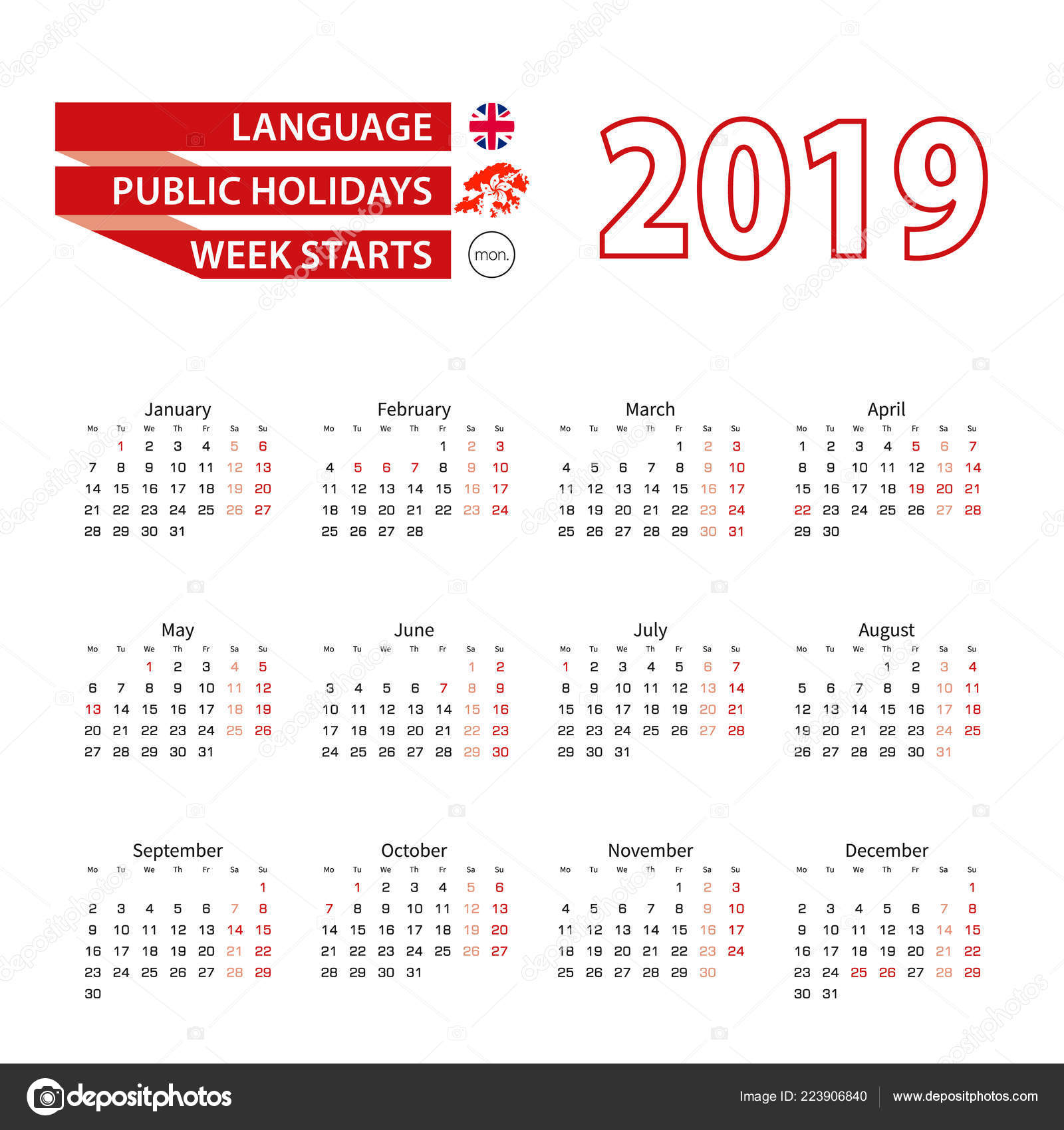 Calendario 2019 con vacanze piegato Calendario 2019 con vacanze piegato
