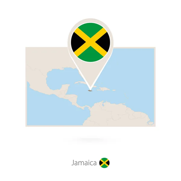 Rechteckige Karte Von Jamaica Mit Nadel Ikone Von Jamaica — Stockvektor