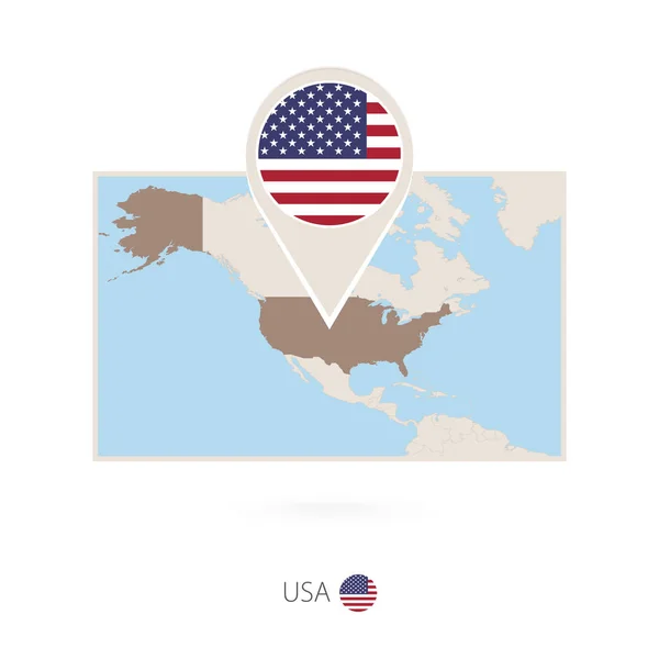 Amerika Birleşik Devletleri Abd Pin Simgesi Ile Dikdörtgen Haritası — Stok Vektör