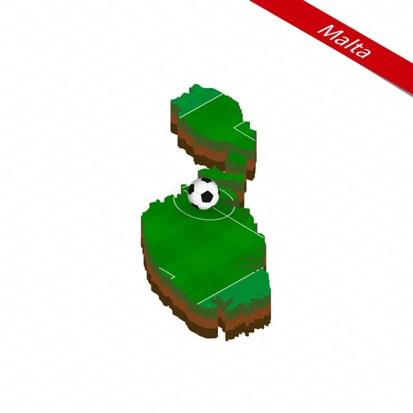 Carte Isométrique Malte Avec Terrain Football Balle Football Centre Terrain — Image vectorielle
