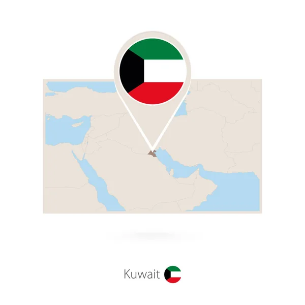 Mapa Rectangular Kuwait Con Pin Icono Kuwait — Vector de stock