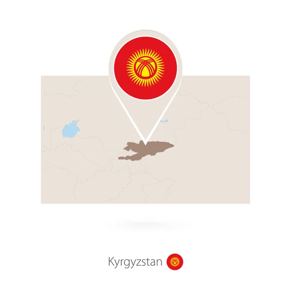 Kirgizisztán Pin Ikonnal Téglalap Alakú Kirgizisztán Térkép — Stock Vector