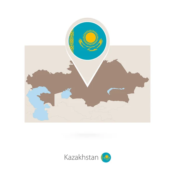 カザフスタンのピン アイコンとカザフスタンの長方形の地図 — ストックベクタ