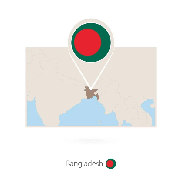 Mapa Retangular Bangladesh Com Ícone Pino Bangladesh — Vetor de Stock