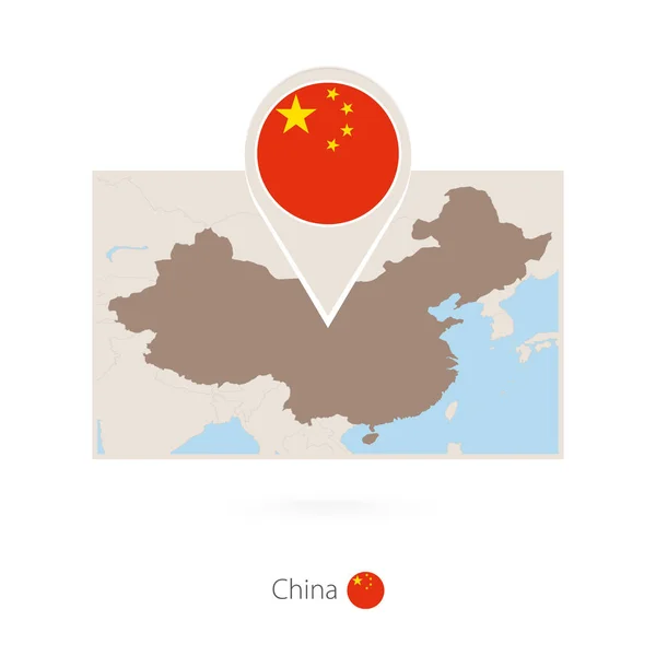 中国的长方形地图与中国的别针图标 — 图库矢量图片